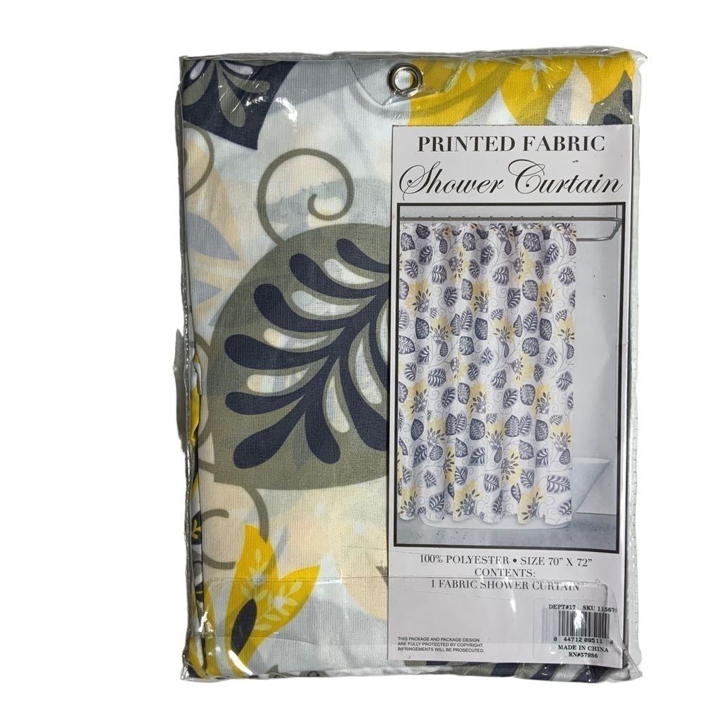 Shower Curtain Fabric Botanical Leaf Print Multicolor Blue Black Grey Yellow - Picture 2 of 11